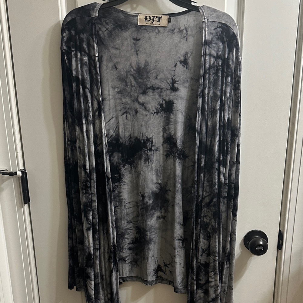 DJT Black & Gray Tie-Dye Open Front Cardigan